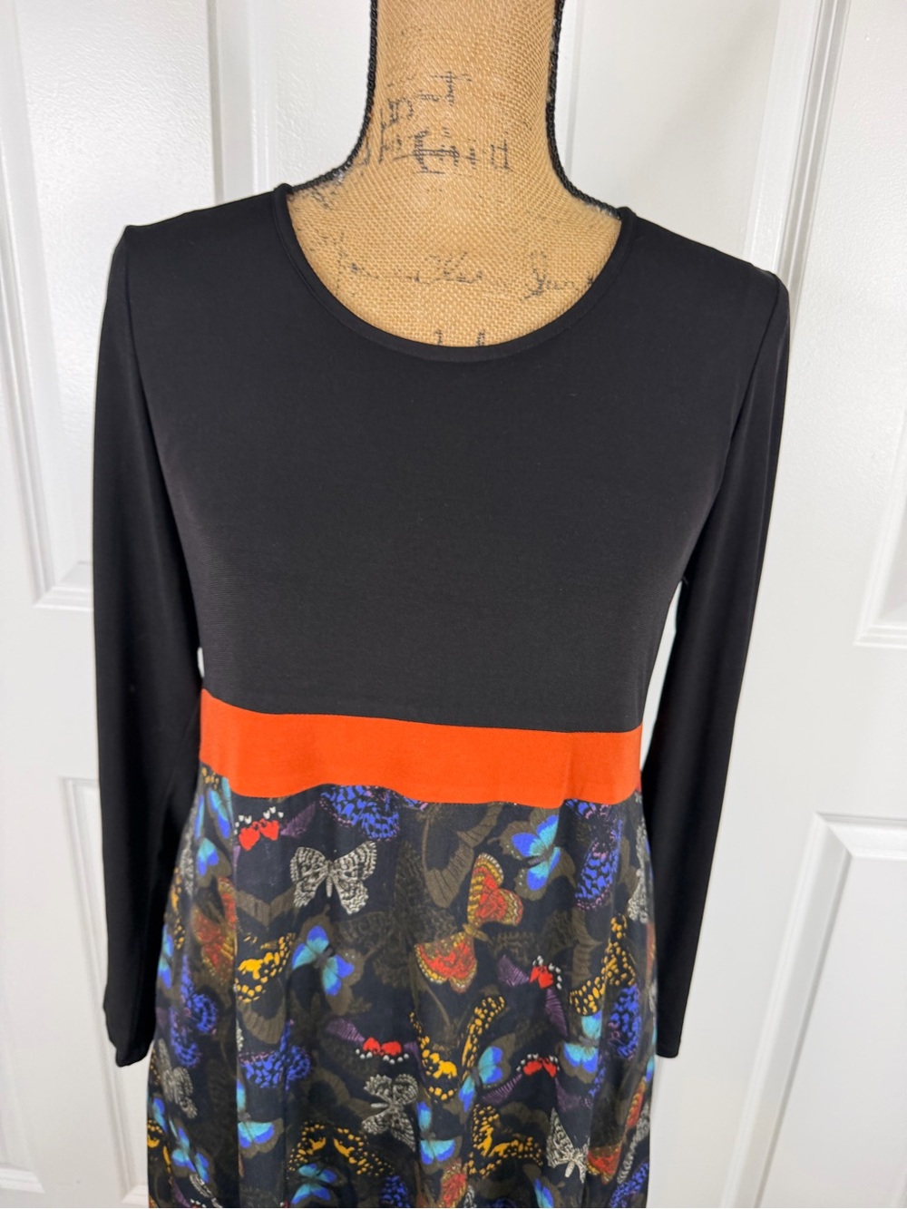 Lella Mode Italy Boho Butterfly Print Balloon Hem Dress XL 14 - Picture 3 of 11